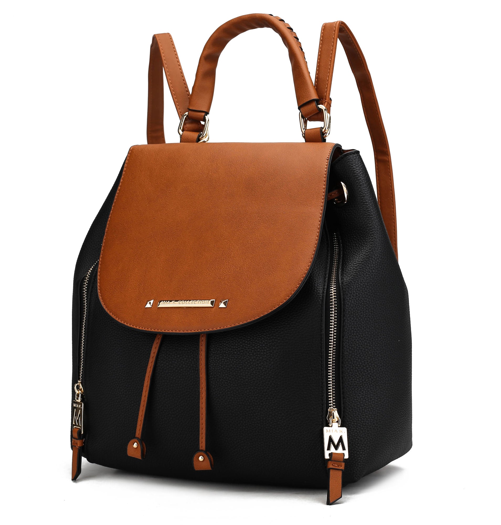 A brown and beige MKF Collection Kimberly Backpack Vegan Leather Women by Mia k with zippers.