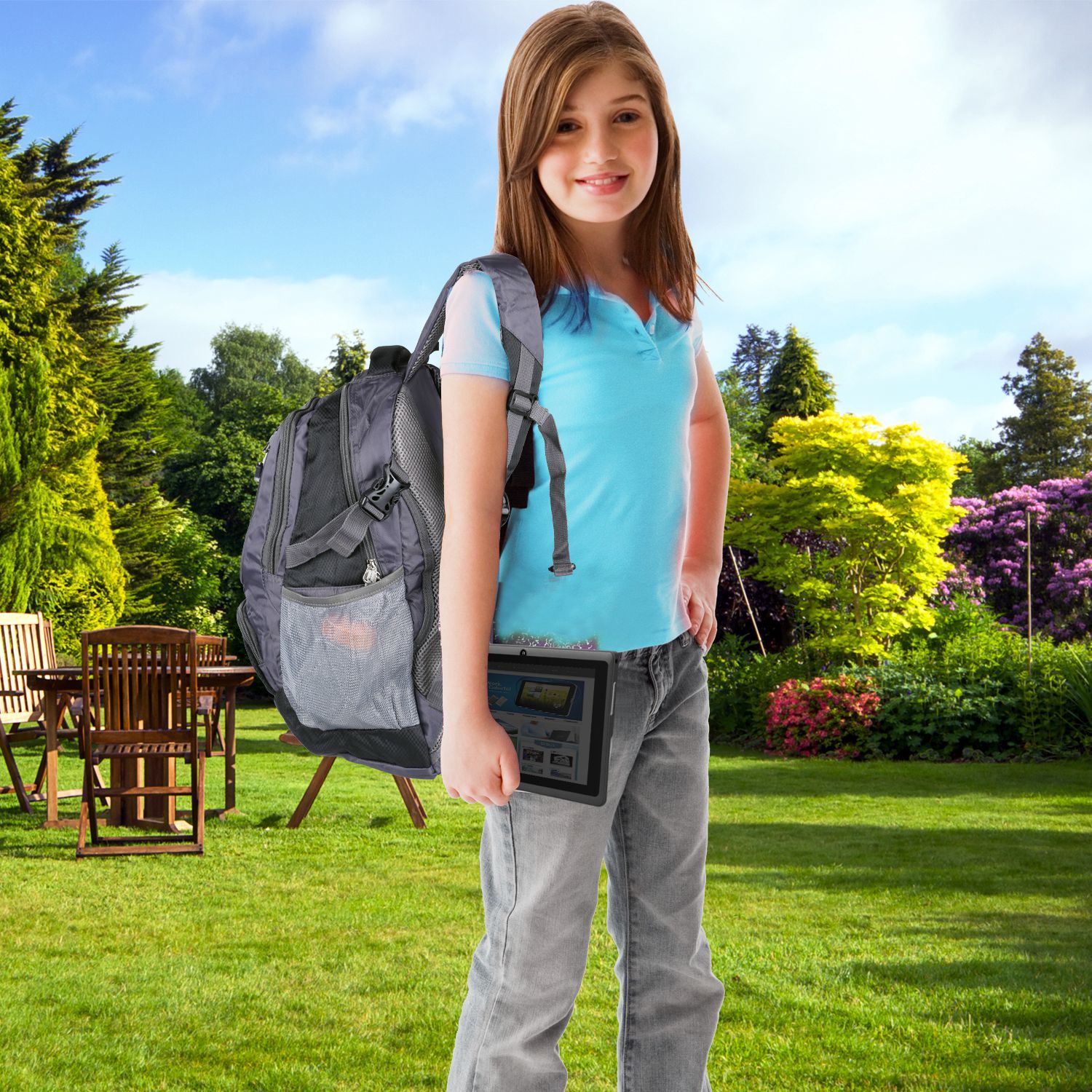 An image of the Unisex School Backpack Casual Travel Shoulder Bag W/ Adjustable Straps Dual-Water Bottle Pouch with adjustable shoulder straps and a portable handle design.