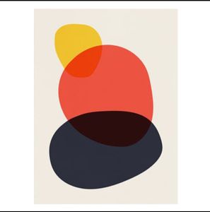 A hand painted Abstract Geometric Illustration Wall Art Canvas Oil Painting Nordic Posters and Wall Pictures for Living Room Decor No Frame featuring red, orange and black circles.