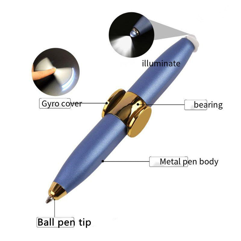 Multifunctional gyro pen with flashlight and Fingertip Gyro Ballpoint Pen LED Metal Creative Multifunctional Decompression Pen Finger Gyro Rotating Decompression Artifact capabilities.