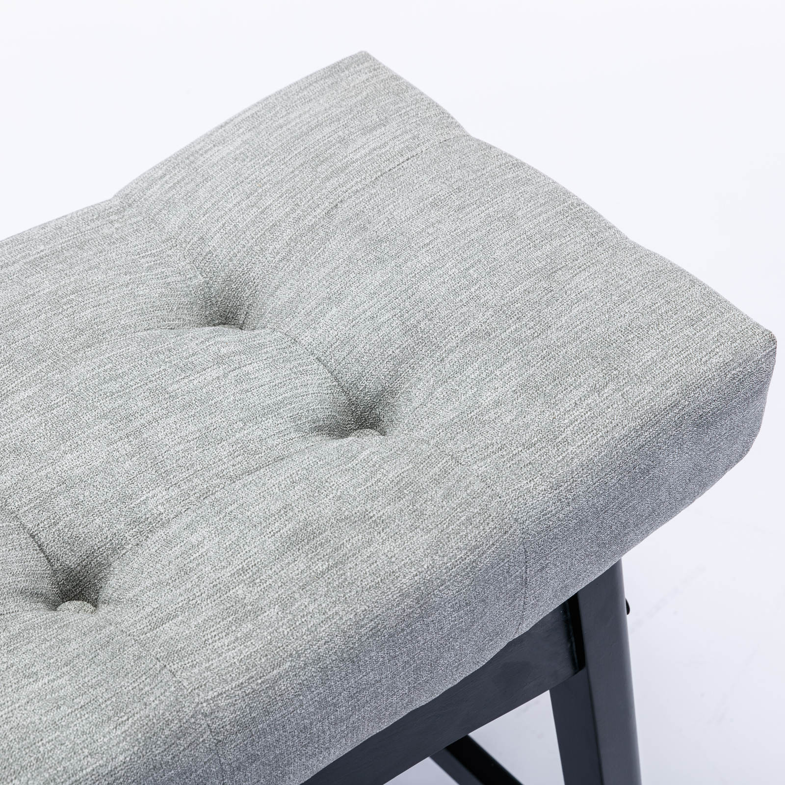 Two A&A Furniture, Counter Height 25" Stools for Kitchen Counter Backless Faux Leather Stools Farmhouse Island Chairs (25 Inch, Gray, Set of 2), SW1838GY in a room with a wooden table.