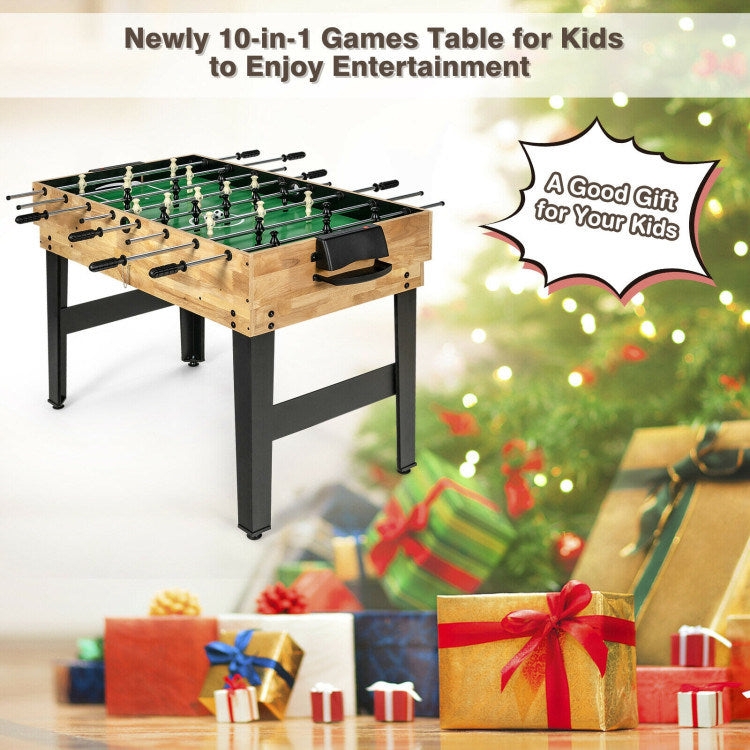 A stack of 10-in-1 Multi Combo Game Table Set for Home, durable and stable construction, multi-purpose game tables on top of each other.