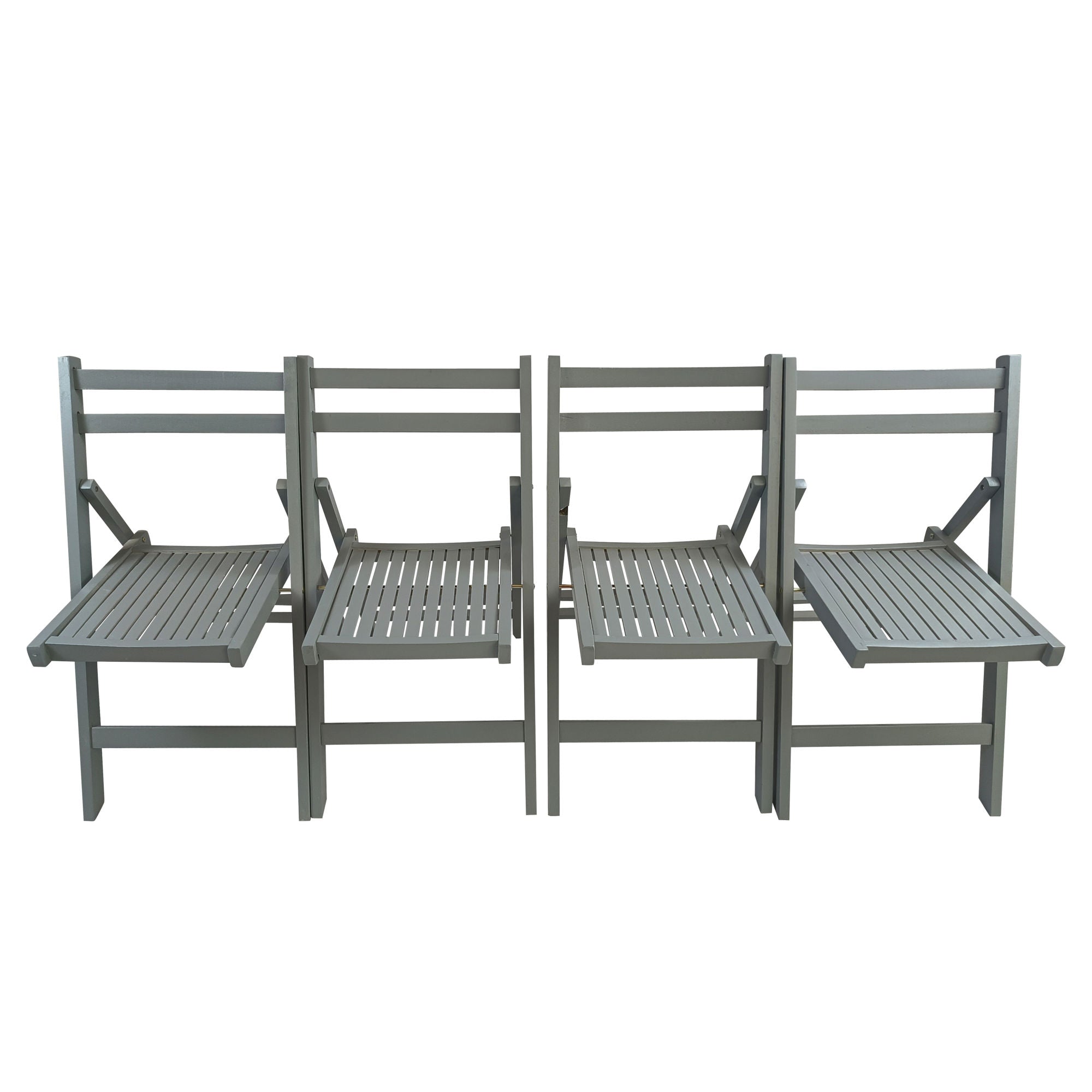 Four durable and versatile Furniture Slatted Wood Folding Special Event Chairs - Gray; Set of 4; FOLDING CHAIR; FOLDABLE STYLE on a white background.