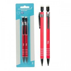 Two 0.7mm Mechanical Pencils With Grip (2pk), displayed next to their packaging on a light background.