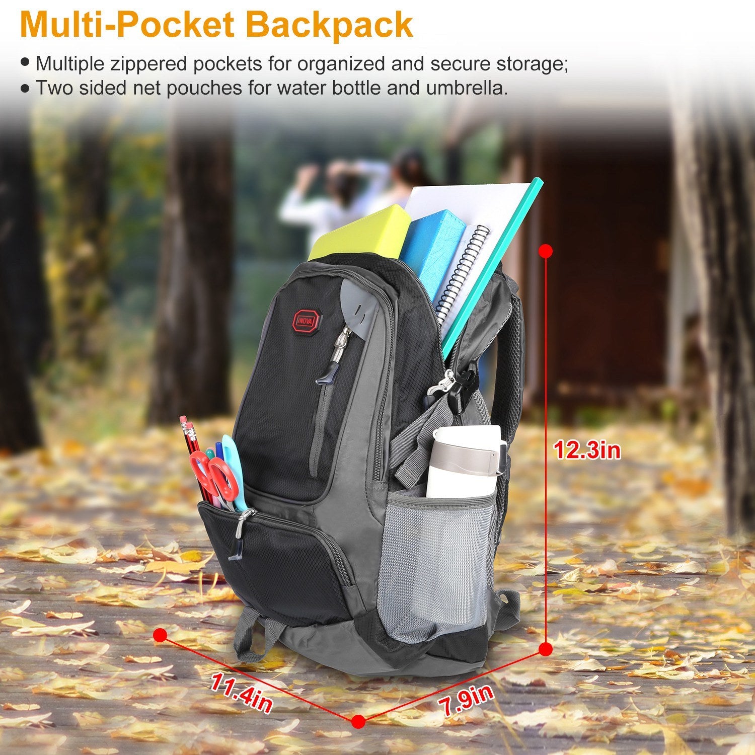 An image of the Unisex School Backpack Casual Travel Shoulder Bag W/ Adjustable Straps Dual-Water Bottle Pouch with adjustable shoulder straps and a portable handle design.