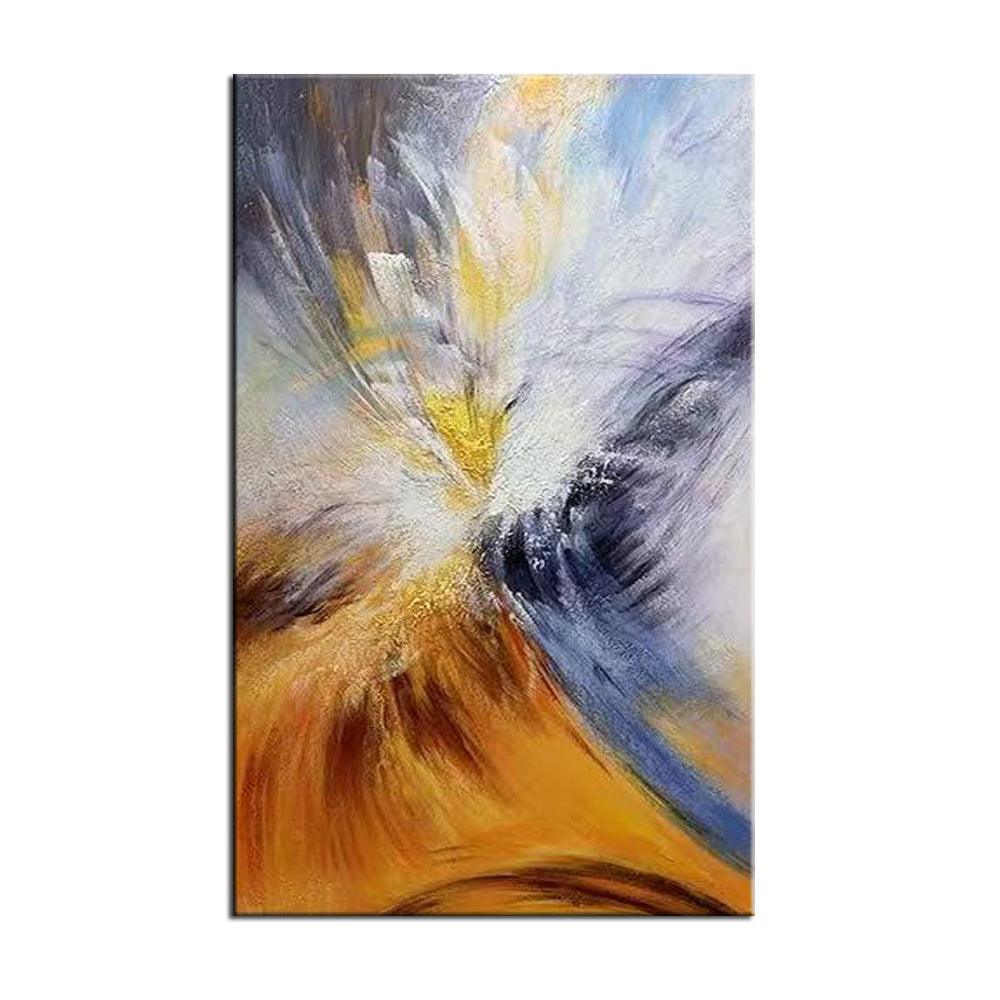 Abstract canvas art featuring a dynamic swirl of blue, gold, and white brush strokes on a vertical canvas. Aestheticism Simple abstract 100% Handmade Oil painting yellow landscape Large Abstract Canvas Art Oil Painting Wall Pictures