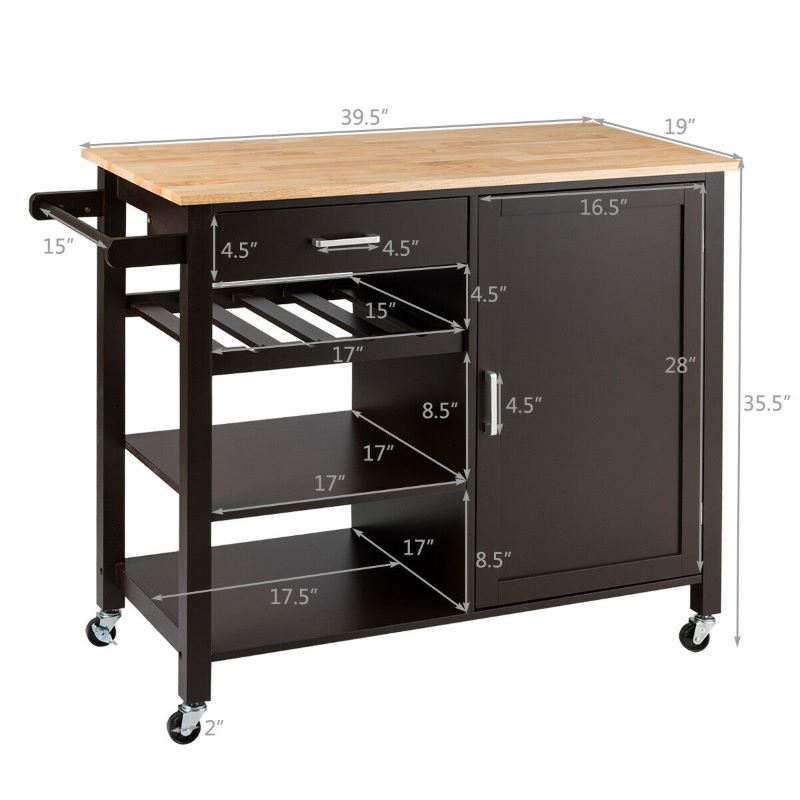 A waterproof Rolling Storage Cabinet Kitchen Cart For Home And Bar Commercial Usage with spacious shelves and bread on it.