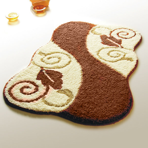 The [Wine Red Leaf] Luxury Home Rug (19.7 by 31.5 inches) is a small, irregularly-shaped modern floor rug with a wine red and cream color scheme featuring abstract designs with swirls and leaf motifs; this piece is both machine washable and skid-proof.