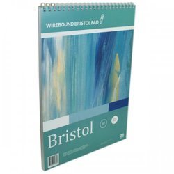 An A3 Wirebound Bristol Pad (pack of 5) with a blue-toned abstract art cover design standing upright.