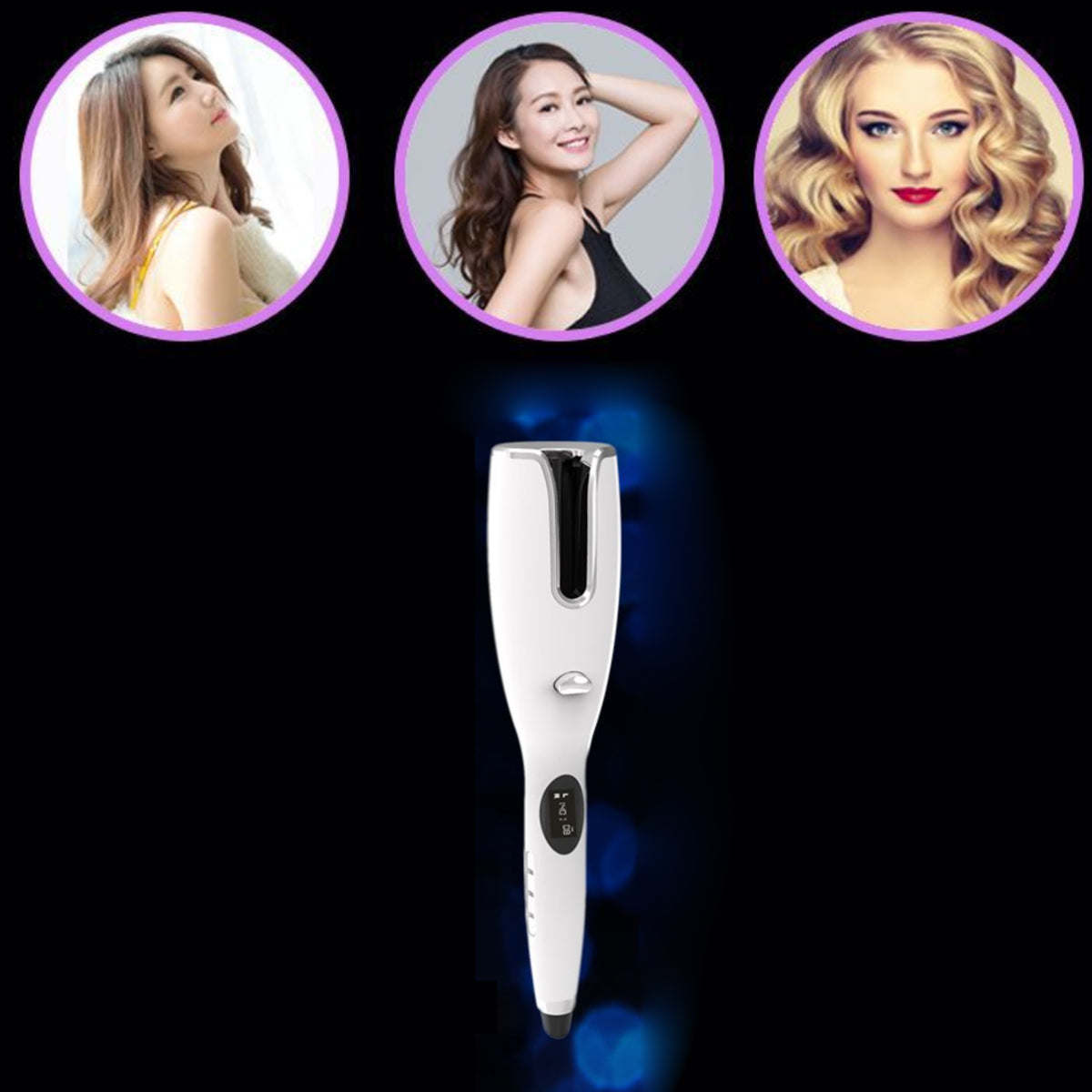 A photo of a woman with the Go Curly USB Charged Automatic Hair Curler.