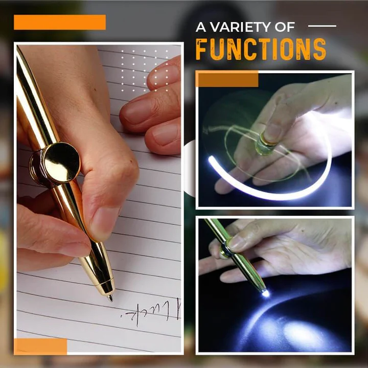 Multifunctional gyro pen with flashlight and Fingertip Gyro Ballpoint Pen LED Metal Creative Multifunctional Decompression Pen Finger Gyro Rotating Decompression Artifact capabilities.