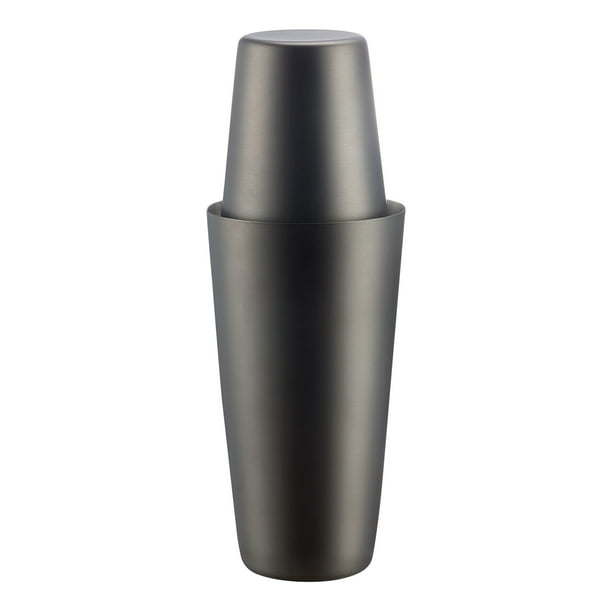 A Better Homes & Gardens Stainless Steel Boston Cocktail Shaker with a sleek, matte black finish, perfect for crafting cocktails, isolated on a white background.