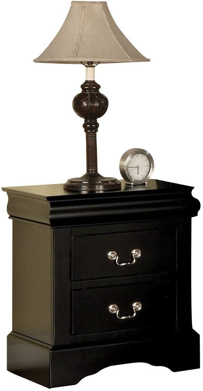 A Louis Philippe III Nightstand in Black with two storage drawers.