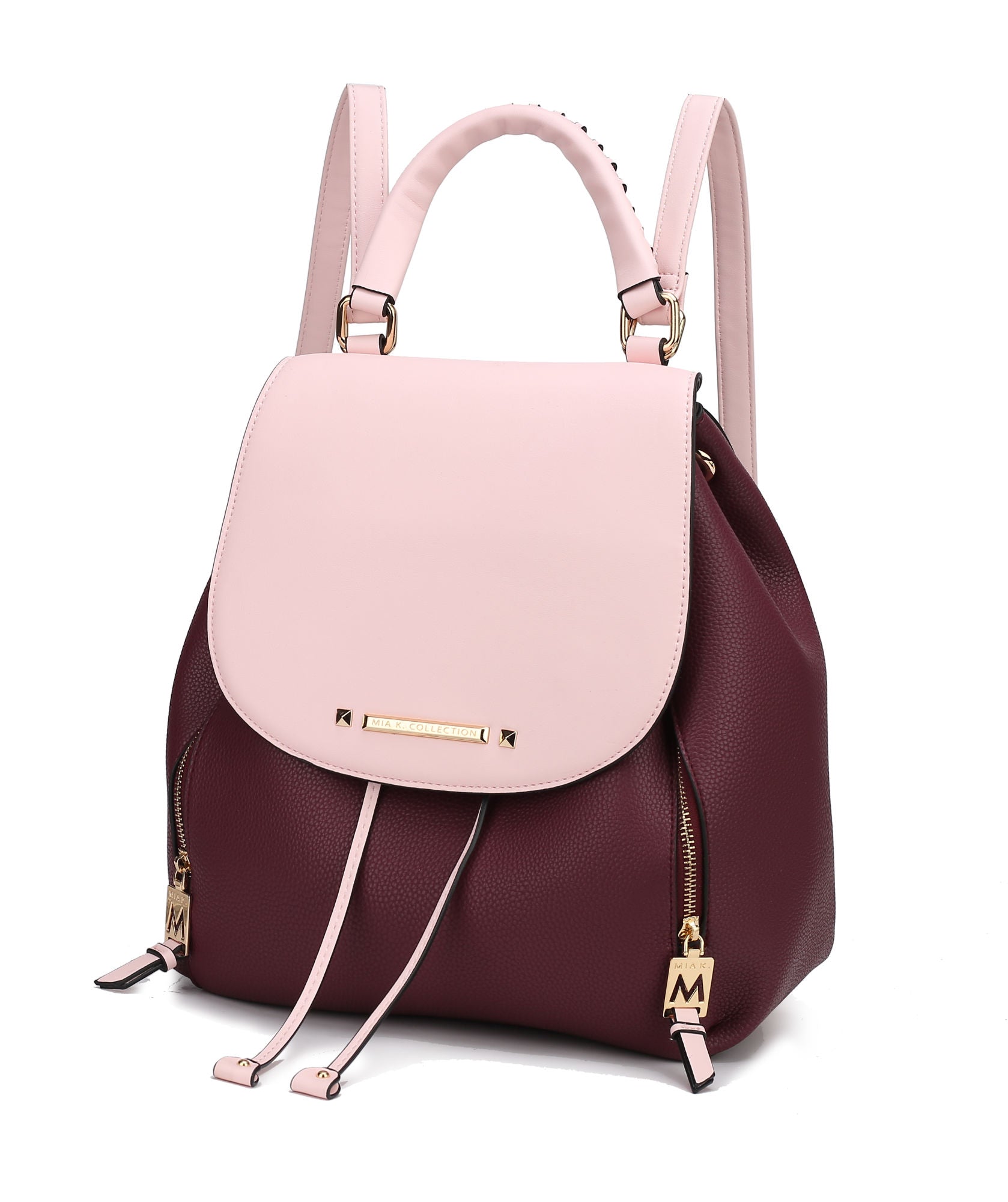 A brown and beige MKF Collection Kimberly Backpack Vegan Leather Women by Mia k with zippers.