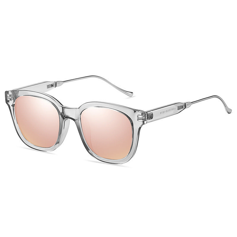 Fashion Square Polarized Sunglasses Men Sunglass Vintage Sun Glass Male Luxury Brand Design Eyewear UV400 Gradient Driving Shade with rose-tinted lenses and thin metal arms, isolated on a white background.