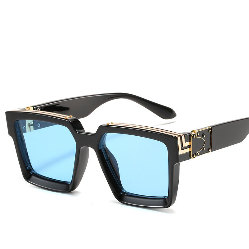 A pair of blue 86229 Europe and America Trampody sunglasses glasses big square sunglasses for men and women sunglasses Amazon millionaire pc.