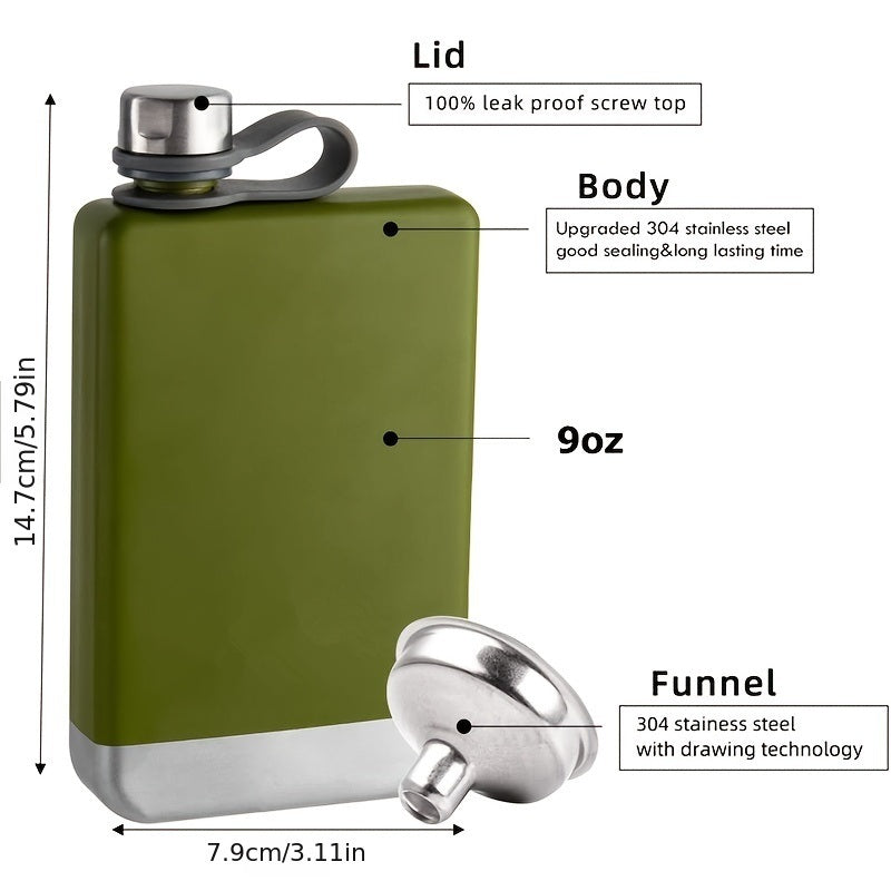 A black and stainless steel Hip Flask For Whiskey with an open cap, featuring a loop handle on a white background. Details are limited to the basic appearance and features of the product.
