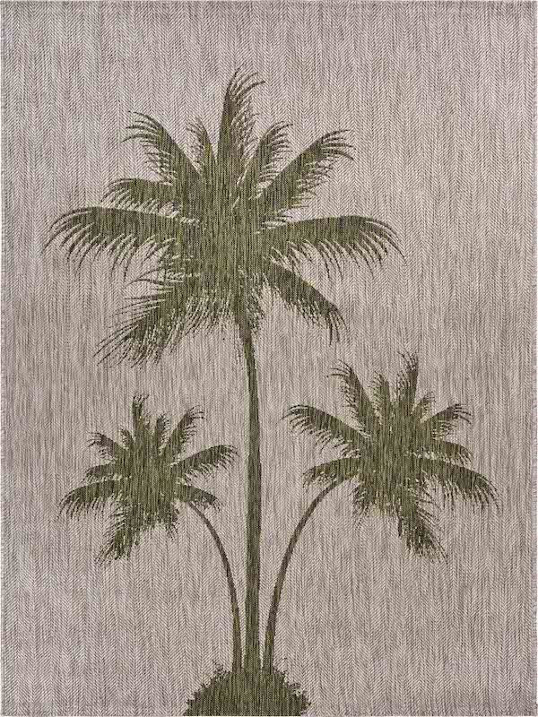 Embroidered palm trees on a Home Decor Indoor/Outdoor Accent Rug Natural Stylish Classic Pattern Design background.