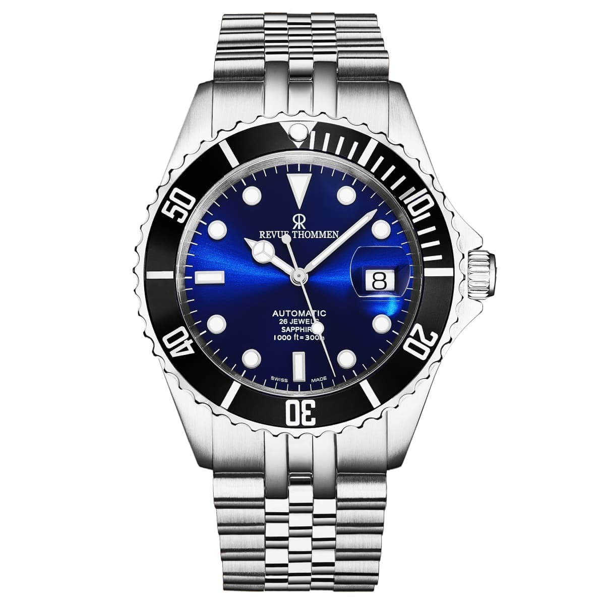 A Revue Thommen Men's 'Diver' Blue Dial Stainless Steel Bracelet Automatic Watch 17571.2223 with blue dial.