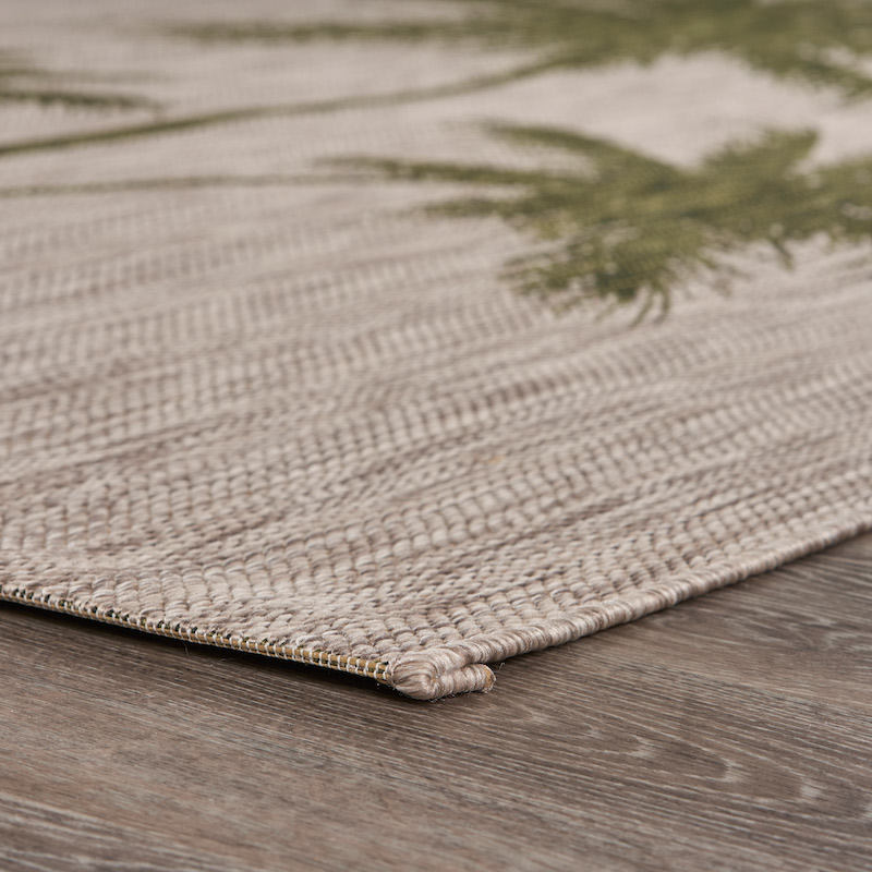 Embroidered palm trees on a Home Decor Indoor/Outdoor Accent Rug Natural Stylish Classic Pattern Design background.