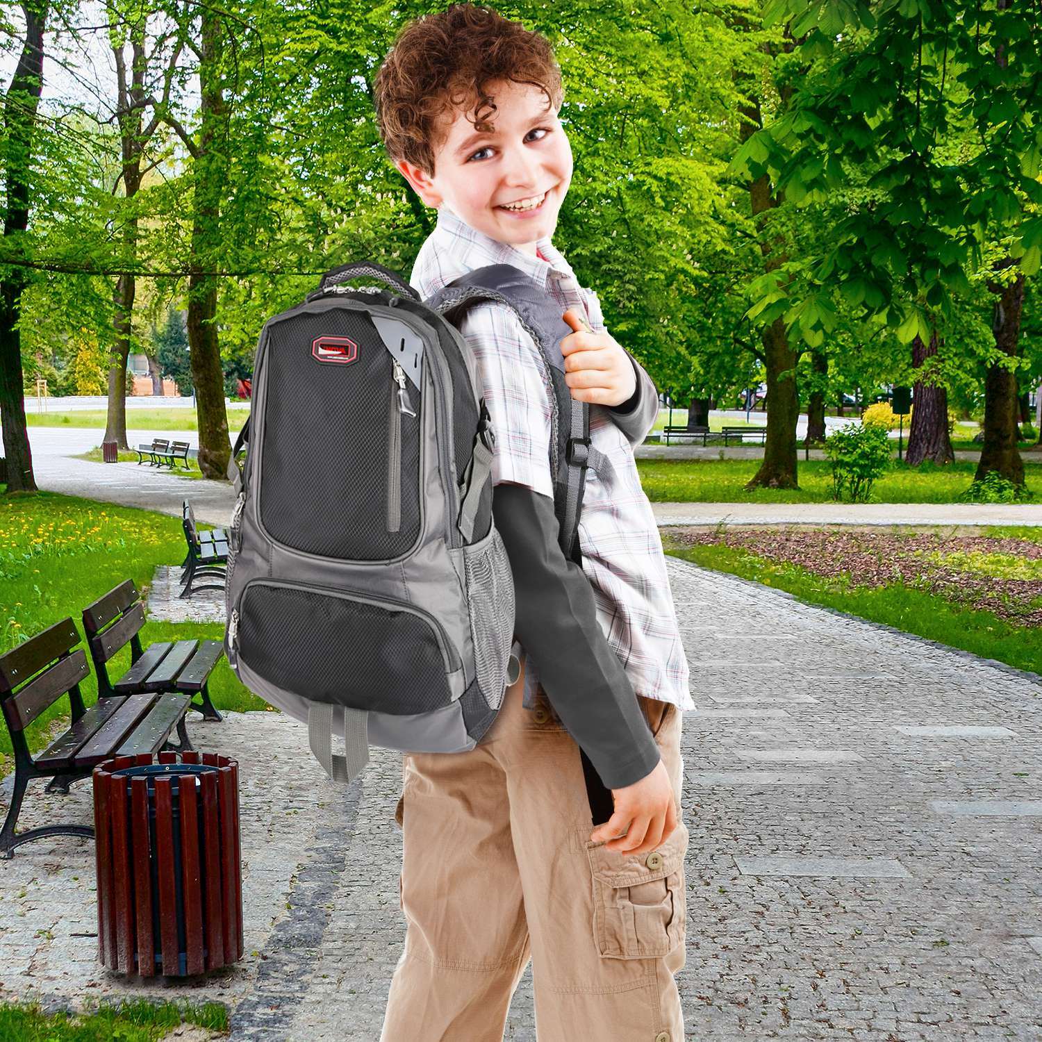 An image of the Unisex School Backpack Casual Travel Shoulder Bag W/ Adjustable Straps Dual-Water Bottle Pouch with adjustable shoulder straps and a portable handle design.