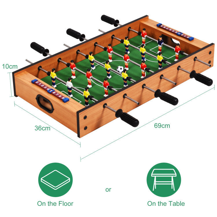 A Family Fun Games Indoor/Outdoor Competition Game Soccer Table with a white background, featuring a MDF frame and steel rods.