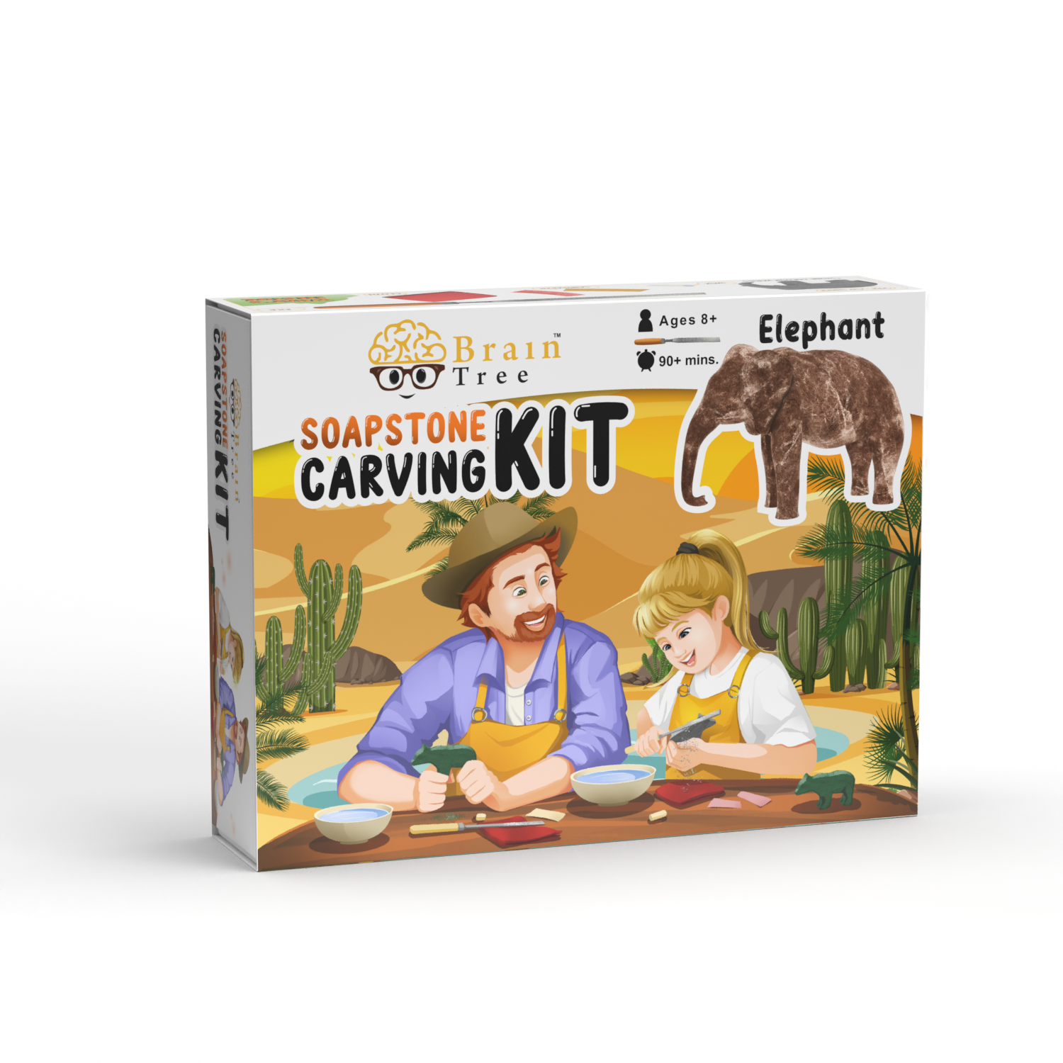 A Elephant Soapstone Carving Kit: Safe and Fun DIY Craft for Kids and Adults with an elephant and a man.