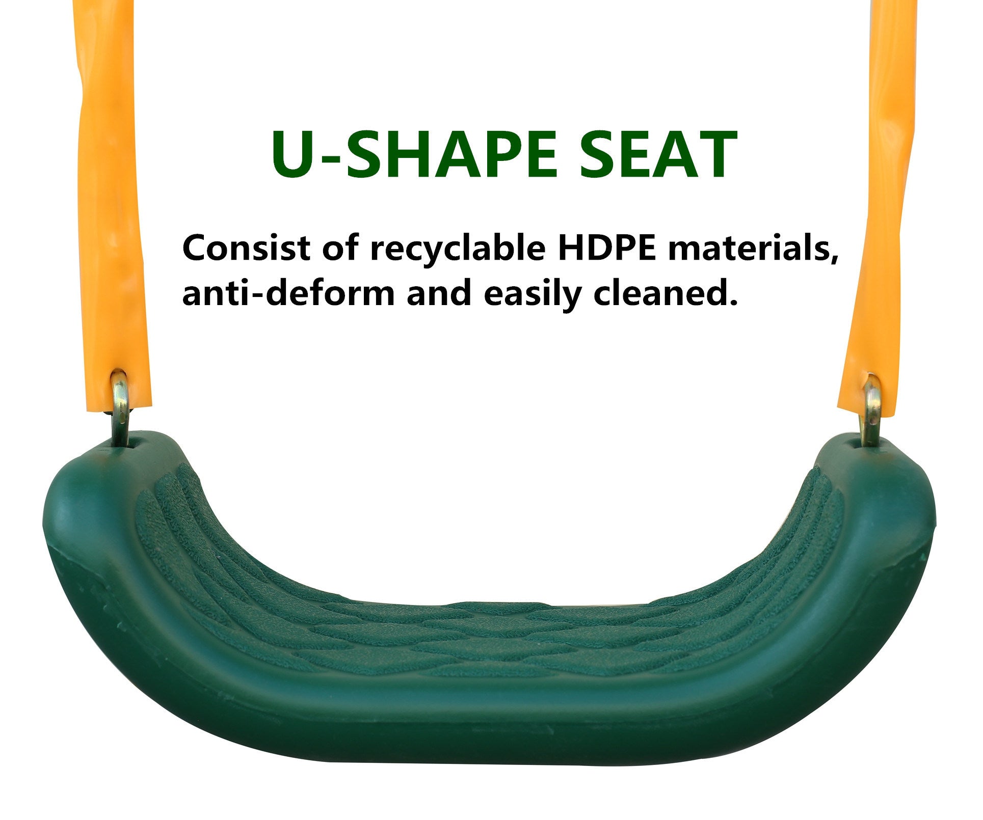 An A-Frame Metal Swing Set w/ Slide (Blue; Green; Orange) with swing seats.