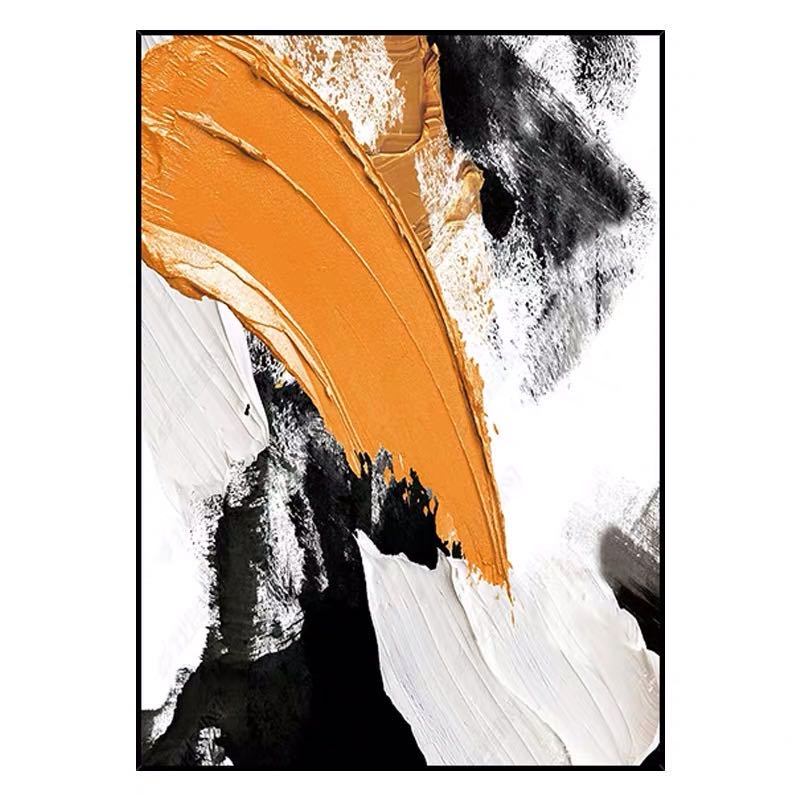 Abstract oil painting with bold strokes of Newest Modern Abstract Orange Black Canvas Painting, creating a dynamic interplay of colors and textures.