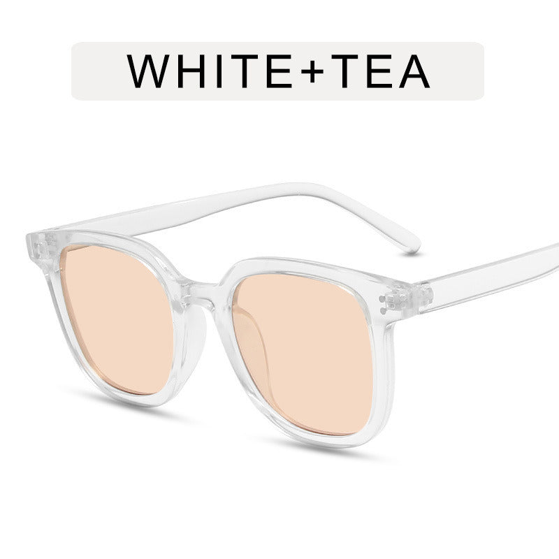 Fashion Square Sunglasses Women Rivets Oversized Sunglass Vintage Sun Glass Men Driving Eyewear UV400 Green Yellow Shades with UV blocking lenses and the text "black+tea" above them on a white background.