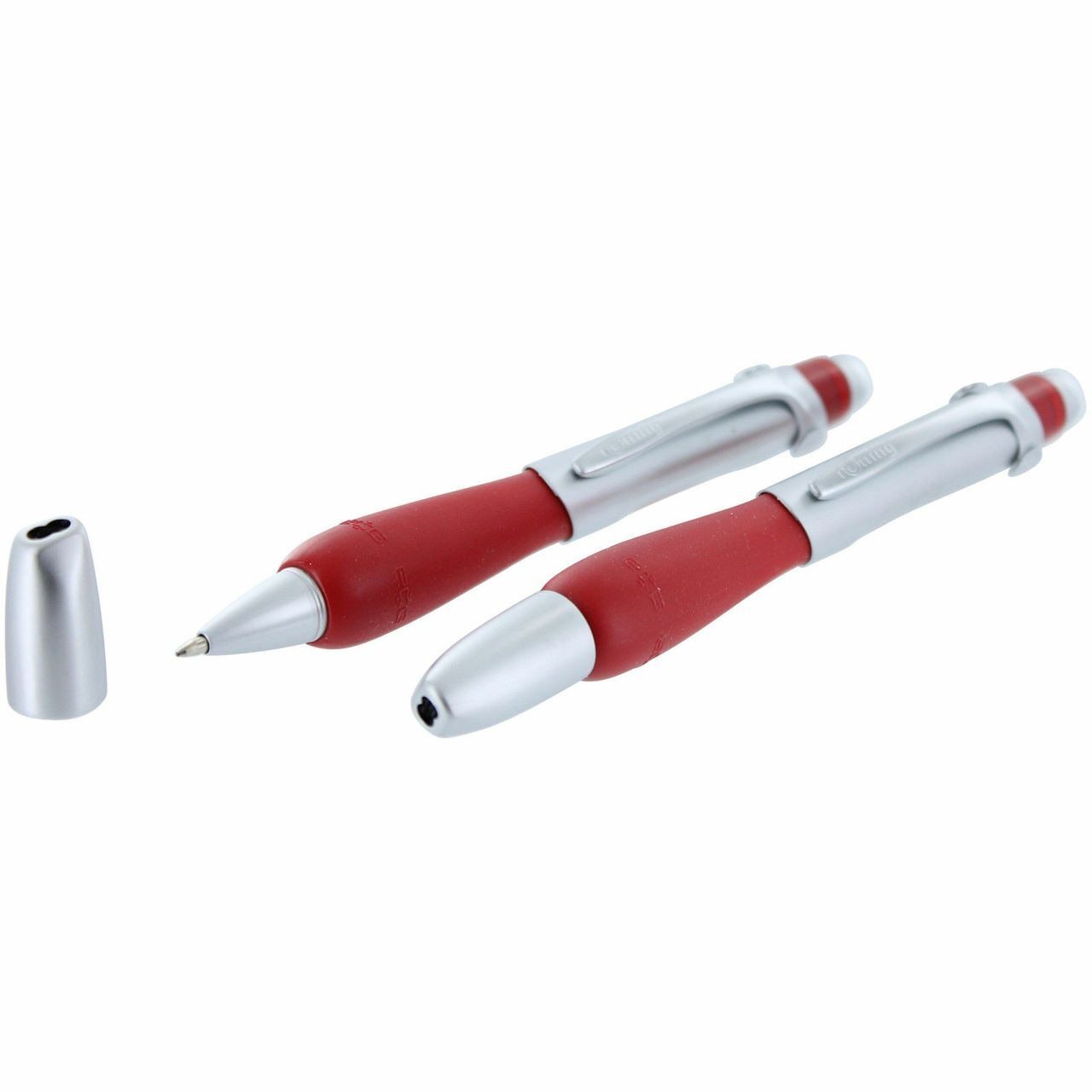 Two 2-Pack Rotring Skynn Ergonomic Roller Ball Pens With Comfort Grip in Warm Red, on a white background.