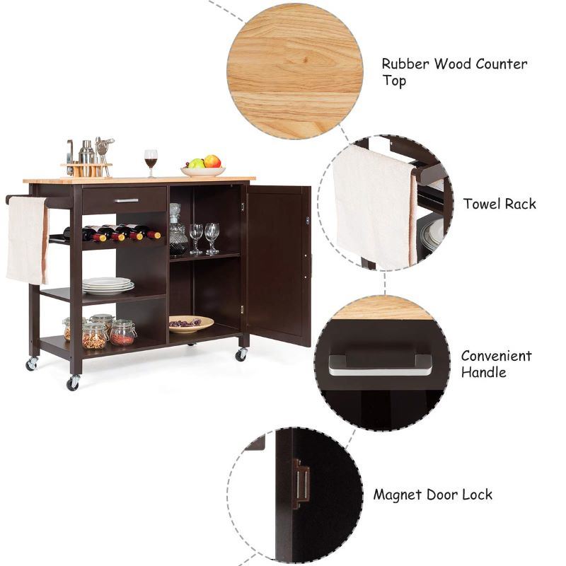 A waterproof Rolling Storage Cabinet Kitchen Cart For Home And Bar Commercial Usage with spacious shelves and bread on it.