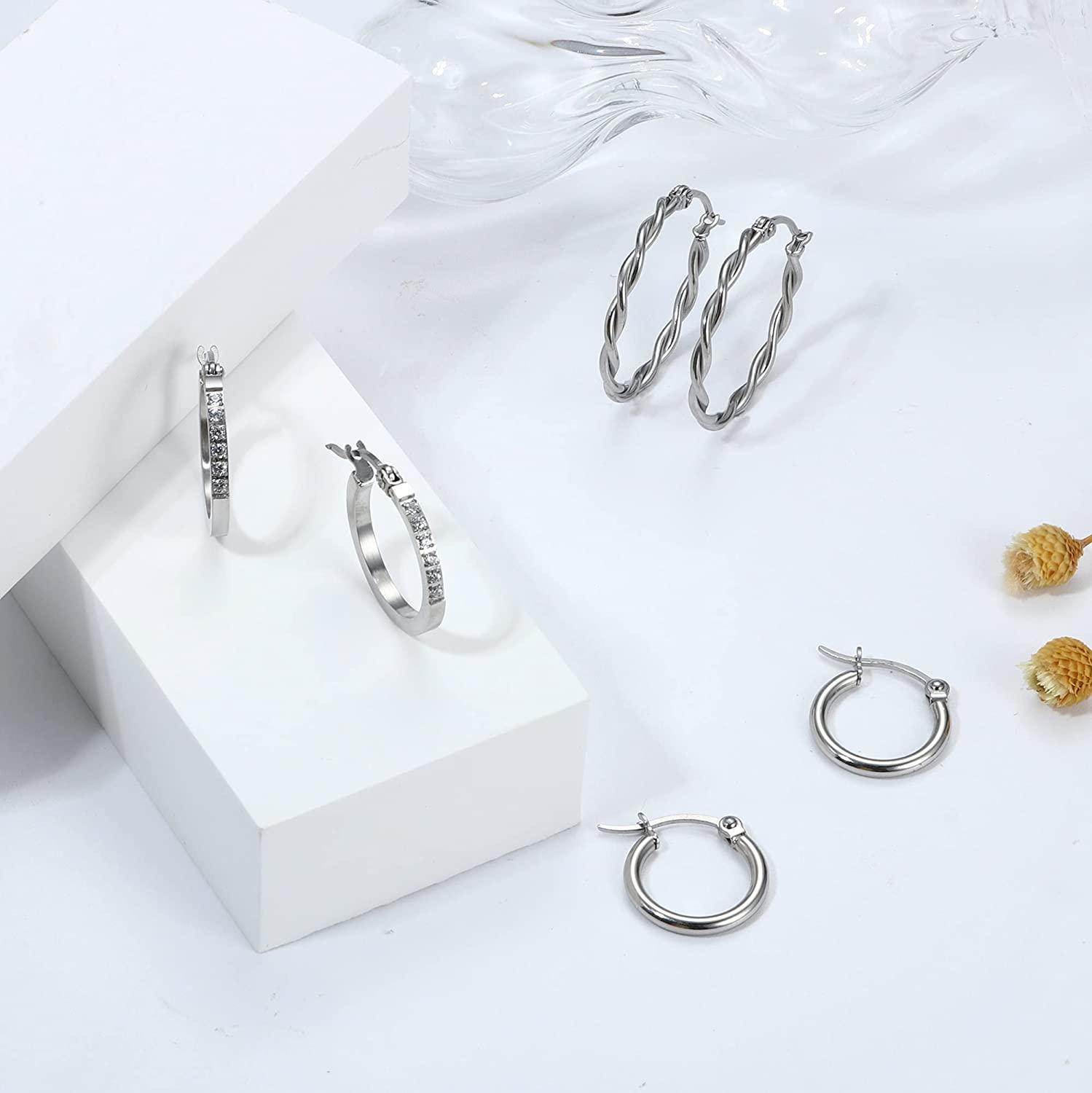 3Pairs Small Hoop Earrings for Women Girls 14K Gold Twisted Huggie Hoop Earrings Hypoallergenic Hoop Earrings Set Lightweight Hinged Cubic Zirconia Hoops Sleeper Earrings for Men