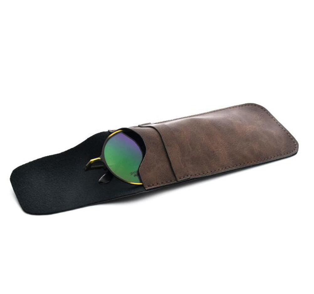 Brown PU leather 2 Pack Retro Eyeglass Pouch Portable Brown Sunglass Goggles Case for Men Women on a white background.