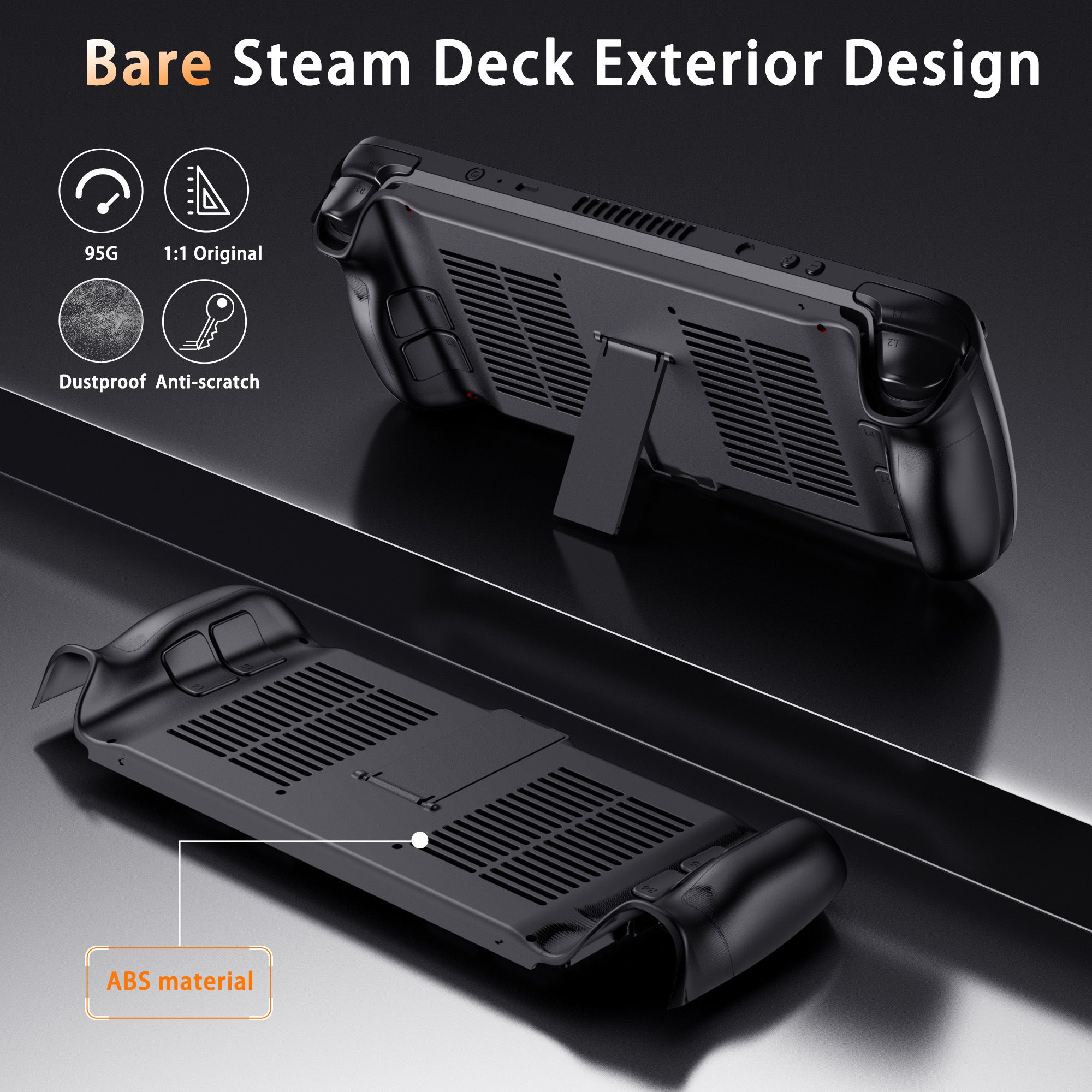 Unique Backshell for Steam Deck Case with Cooling Vents and Stand offers easy installation, quality material, and a cooling design.