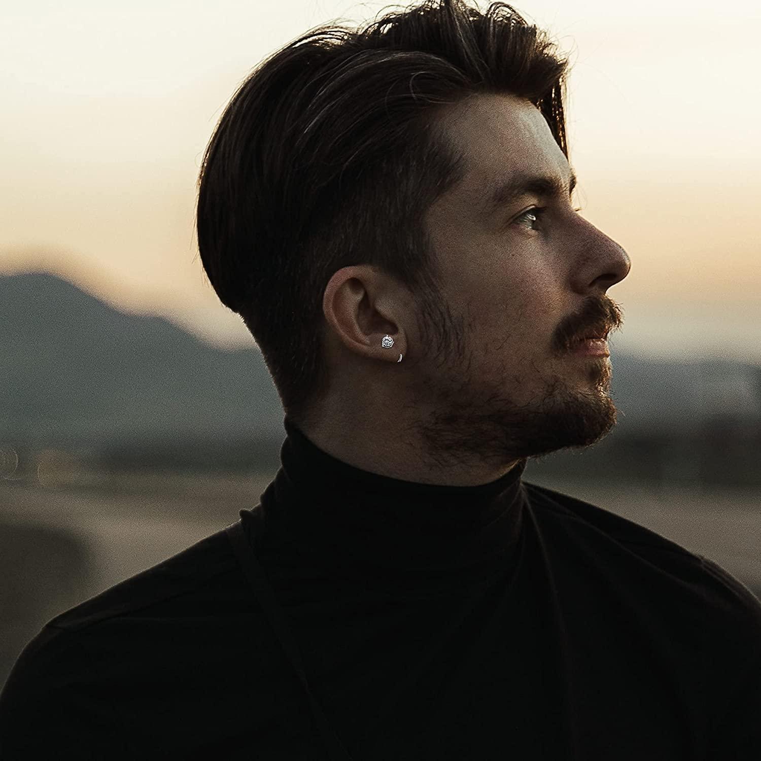 2 Pairs 925 Sterling Silver Half Hoops Earrings Opal Ball Star Dot Small Hoop Earrings Huggie Cartilage Earrings Hug Tiny Hoop Earrings for Women Men