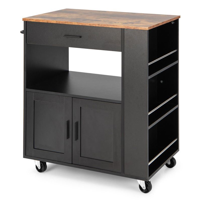 A waterproof Rolling Storage Cabinet Kitchen Cart For Home And Bar Commercial Usage with spacious shelves and bread on it.
