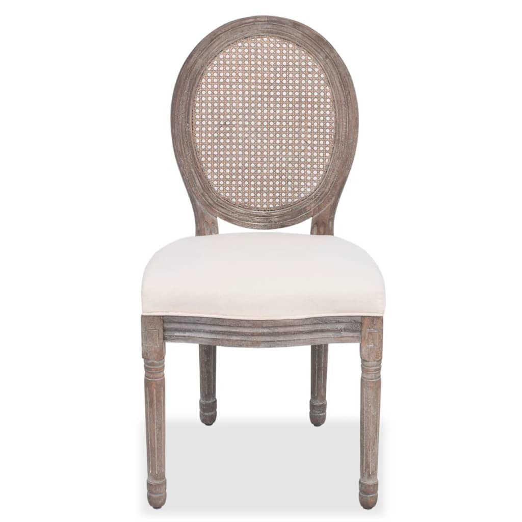A set of four vidaXL Dining Chairs 6 pcs Cream Fabric with beige cushions.