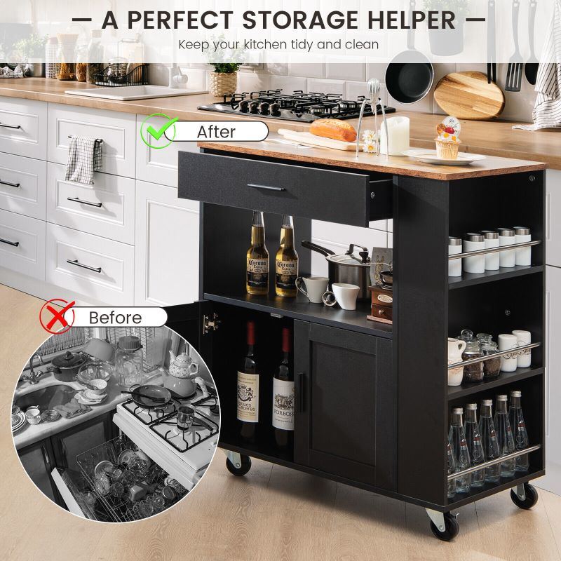 A waterproof Rolling Storage Cabinet Kitchen Cart For Home And Bar Commercial Usage with spacious shelves and bread on it.