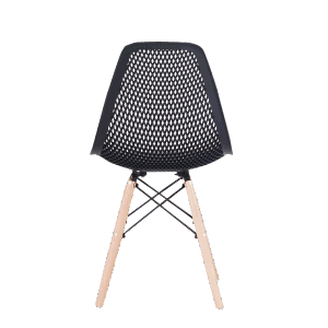 The Set of 4 Modern Style Dining Chairs are mid-century modern side chairs with a black plastic shell lounge design, wooden walnut legs, and metal supports, perfect for your kitchen, dining room, bedroom, or living room.