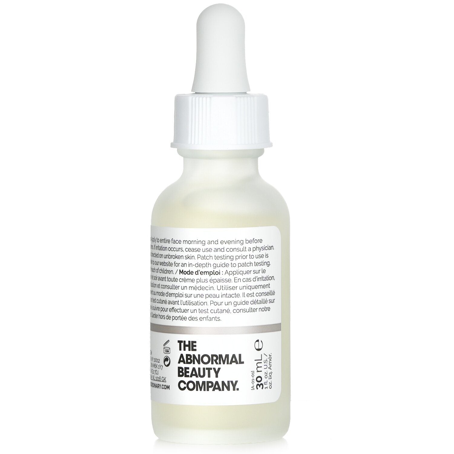 A bottle of THE ORDINARY - Niacinamide 10% + Zinc 1% 10028 / 190311 30ml/1oz serum on a white background.