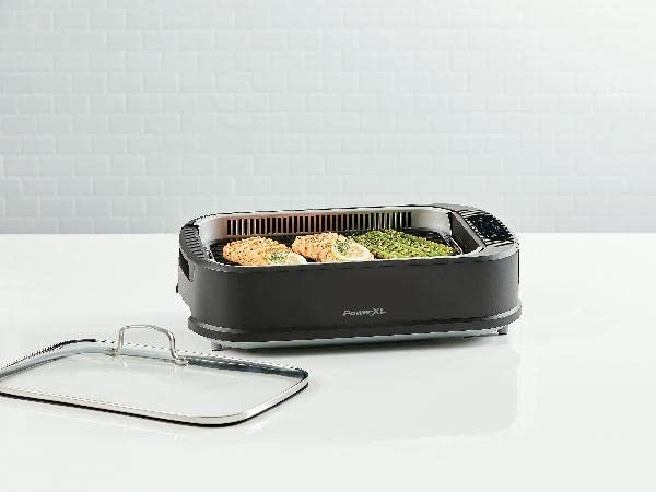 PowerXL Smokeless Grill Family Size- with Tempered Glass Lid with Interchangeable Grill and Griddle Plate and Turbo Speed Smoke Extractor Technology 22.1' X13.2' X 6.1