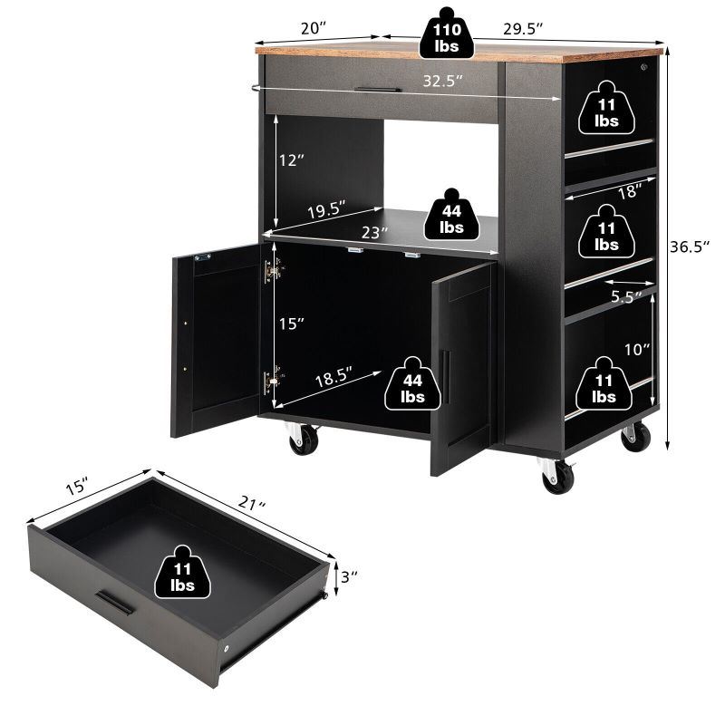 A waterproof Rolling Storage Cabinet Kitchen Cart For Home And Bar Commercial Usage with spacious shelves and bread on it.