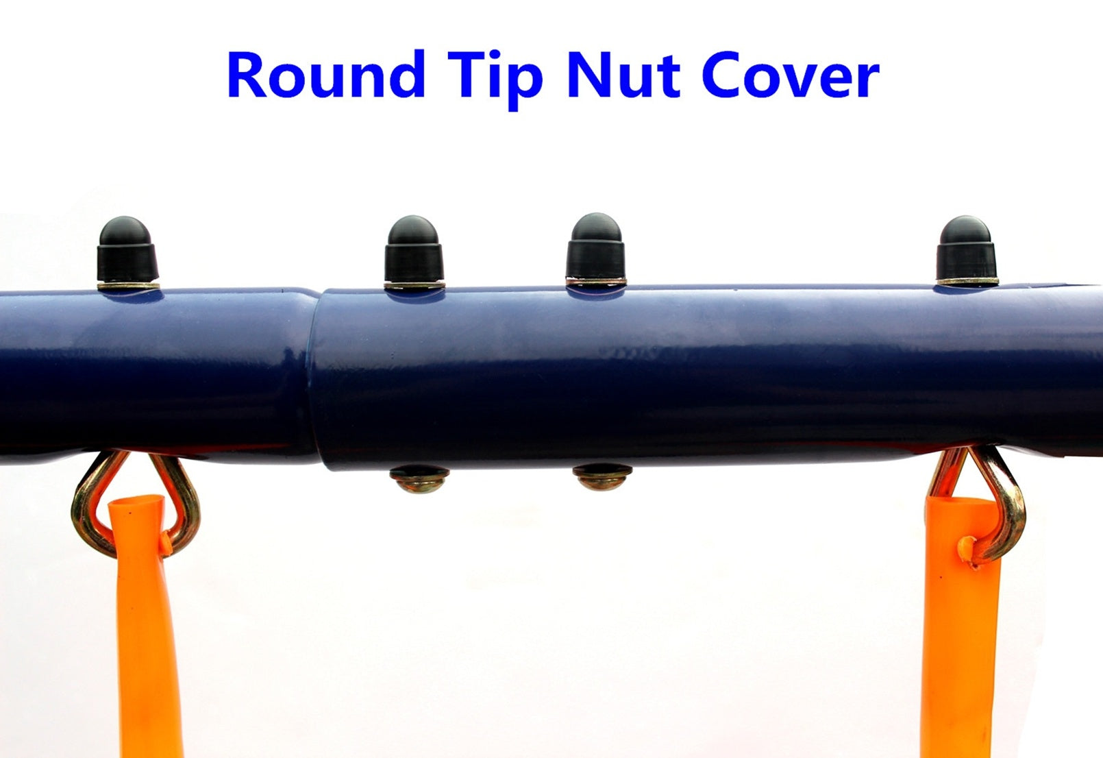 An A-Frame Metal Swing Set w/ Slide (Blue; Green; Orange) with swing seats.