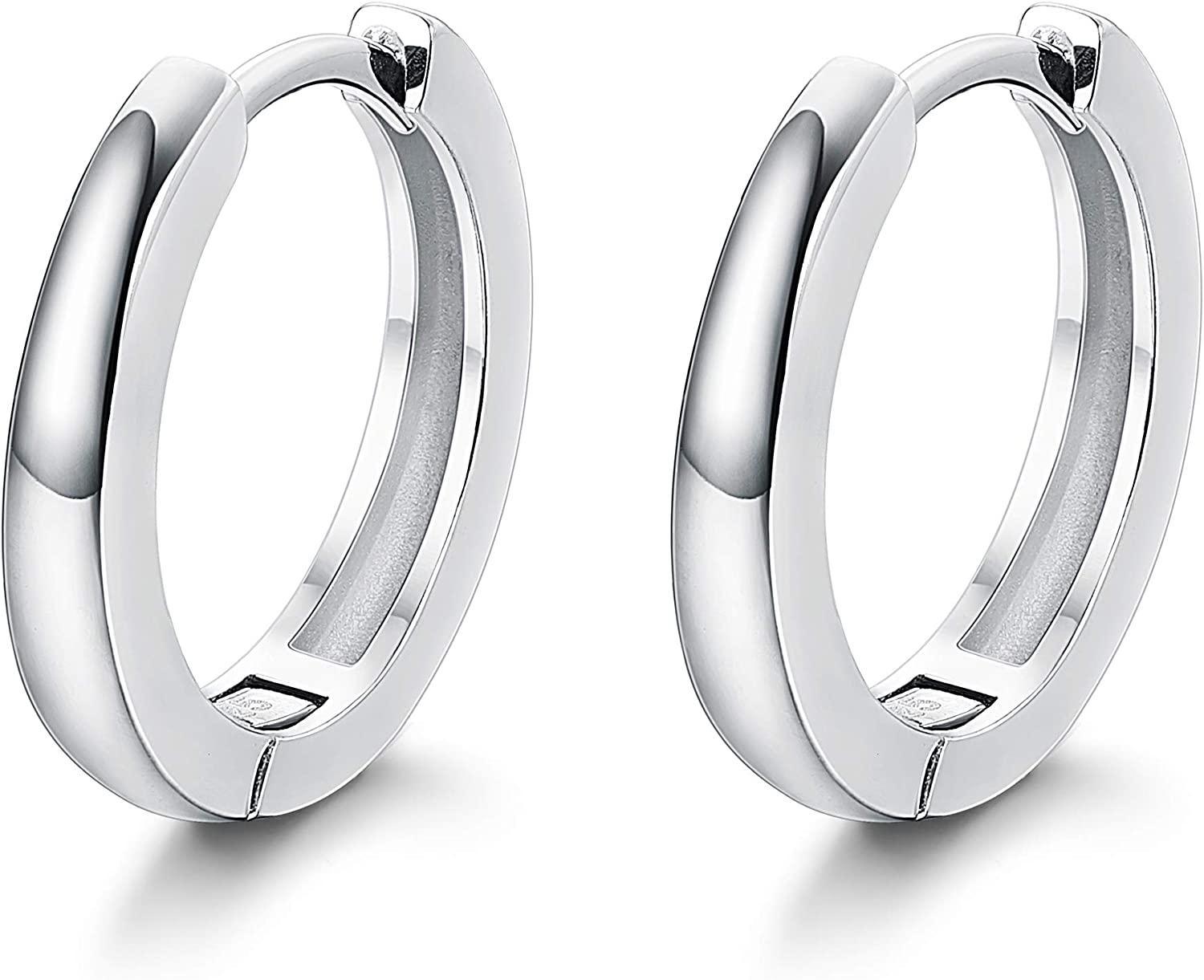 A pair of 925 Sterling Silver Hoop Earrings for Women Men Ear Cuff Small Huggie Earrings Cartilage Piercing Earrings 13mm with a minimalist design, each featuring a small diamond accent at the top.