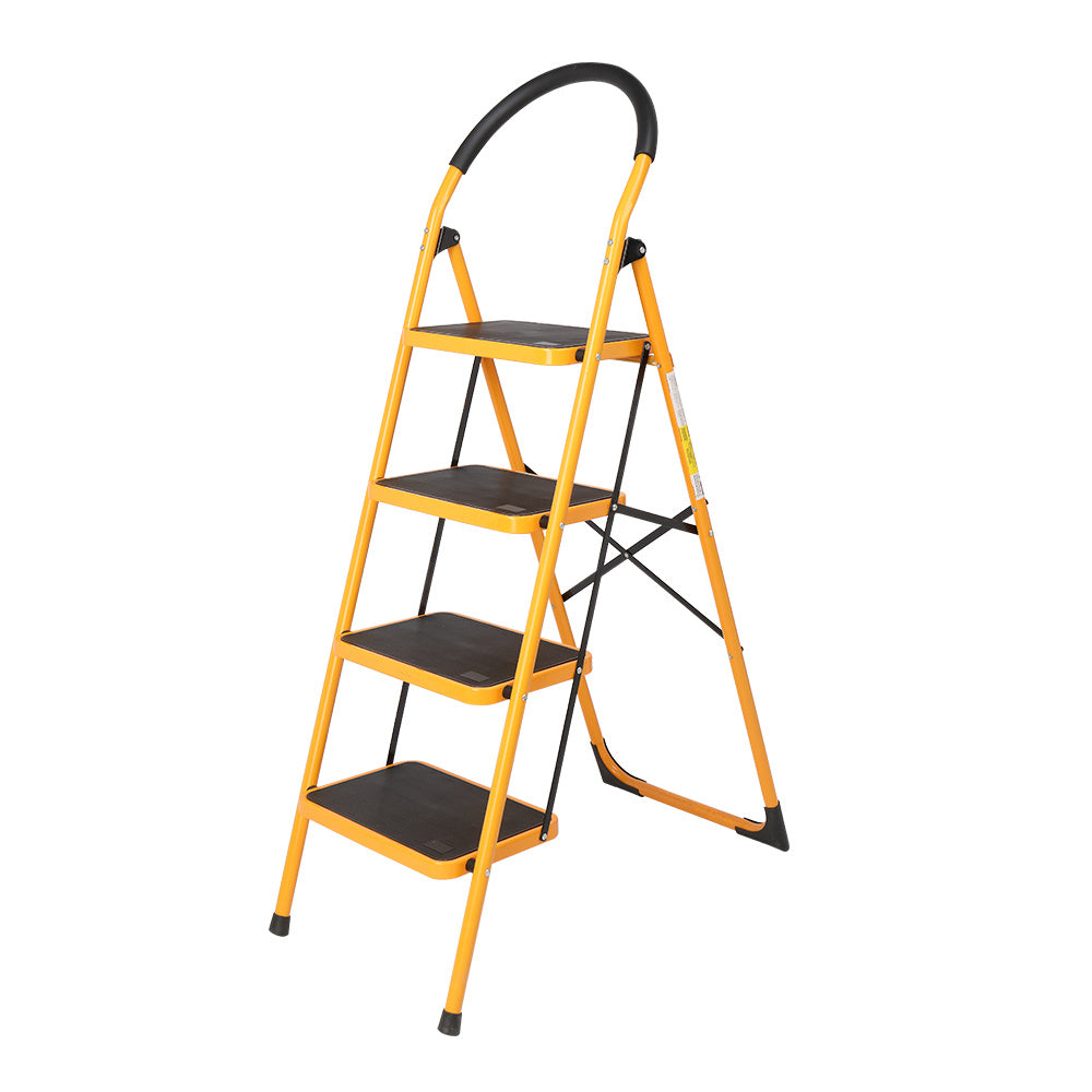 A multi-purpose 4 Step Ladder Folding Step Stool, Anti-Slip with Rubber Hand Grip, Portable Home and Kitchen Anti-Slip Stepladder, RT on a white background.