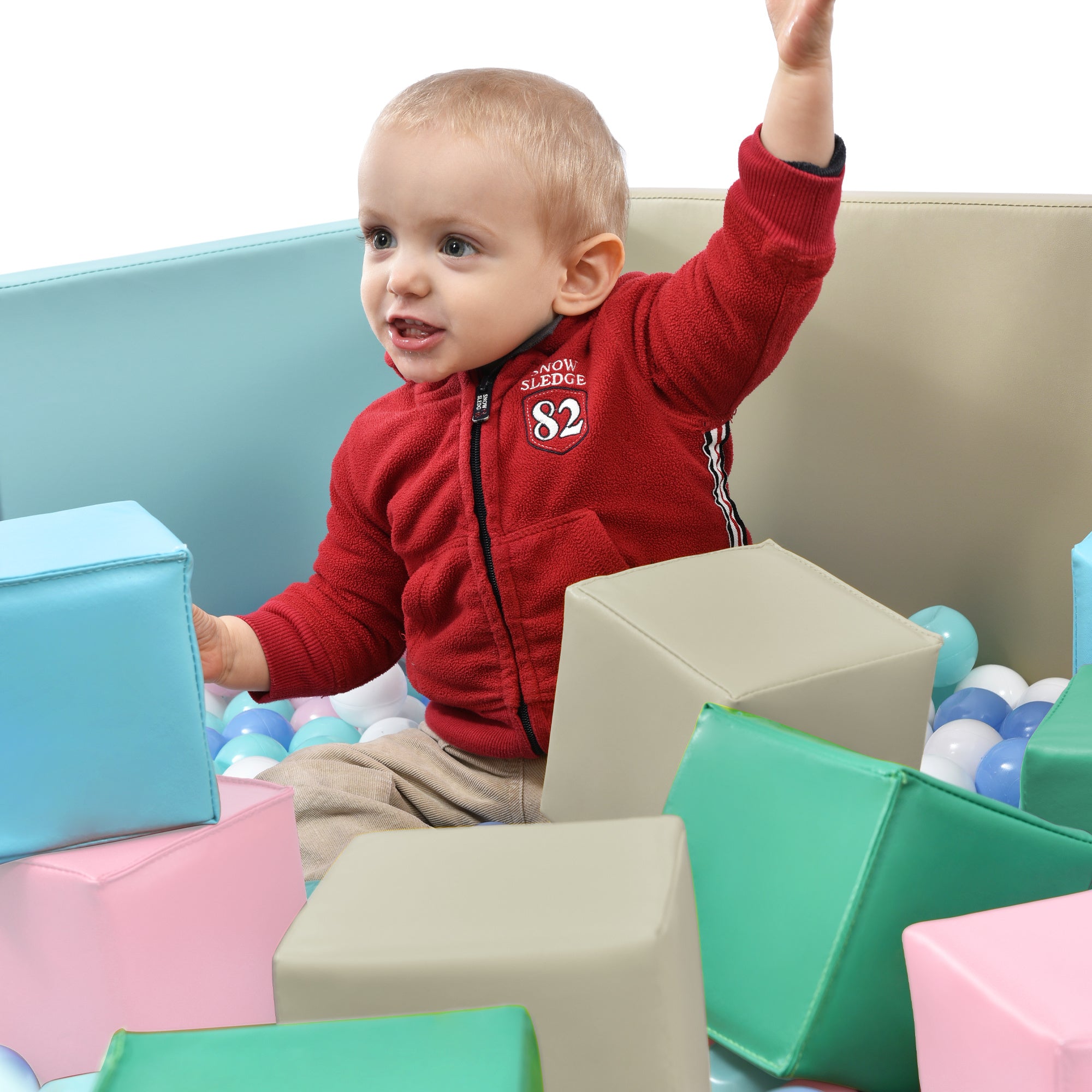 A vibrant collection of SoftZone Toddler Foam Block Playset in a living room.