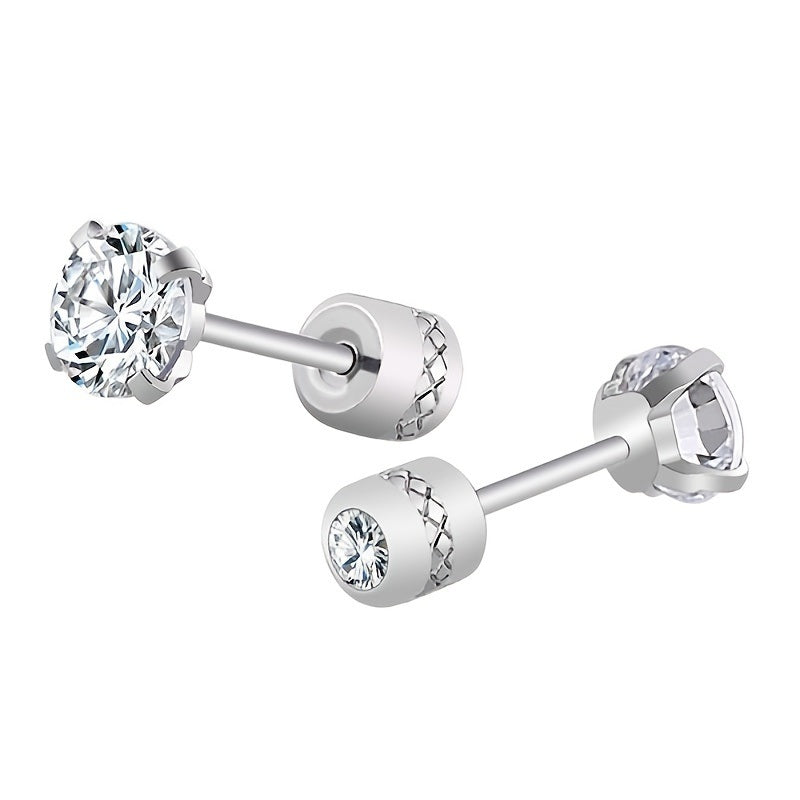 1 Pair Titanium Steel Earrings For Men; Clean Zircon Earrings Jewelry