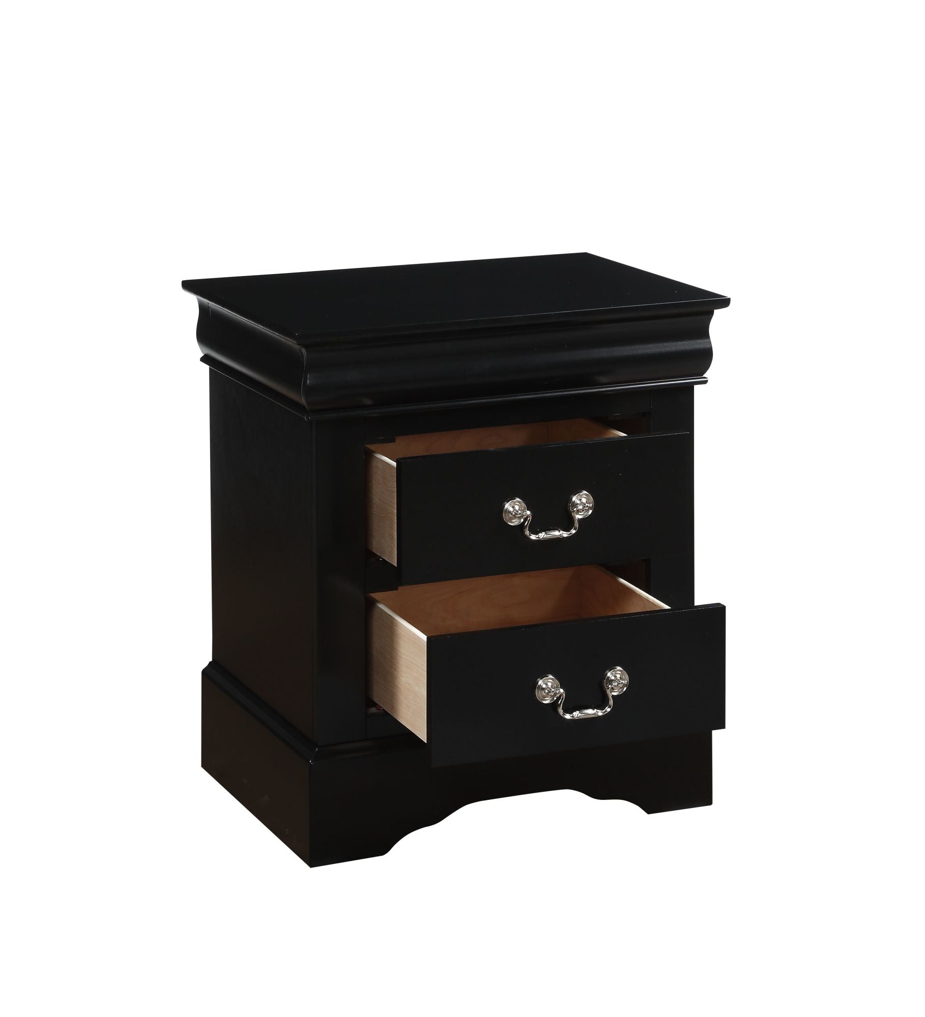 A Louis Philippe III Nightstand in Black with two storage drawers.