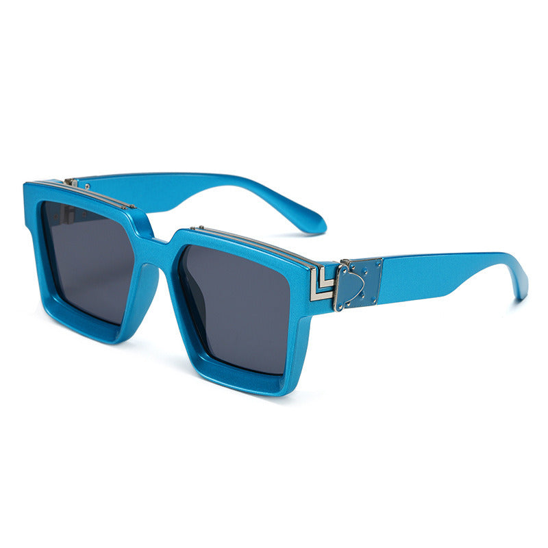 A pair of blue 86229 Europe and America Trampody sunglasses glasses big square sunglasses for men and women sunglasses Amazon millionaire pc.